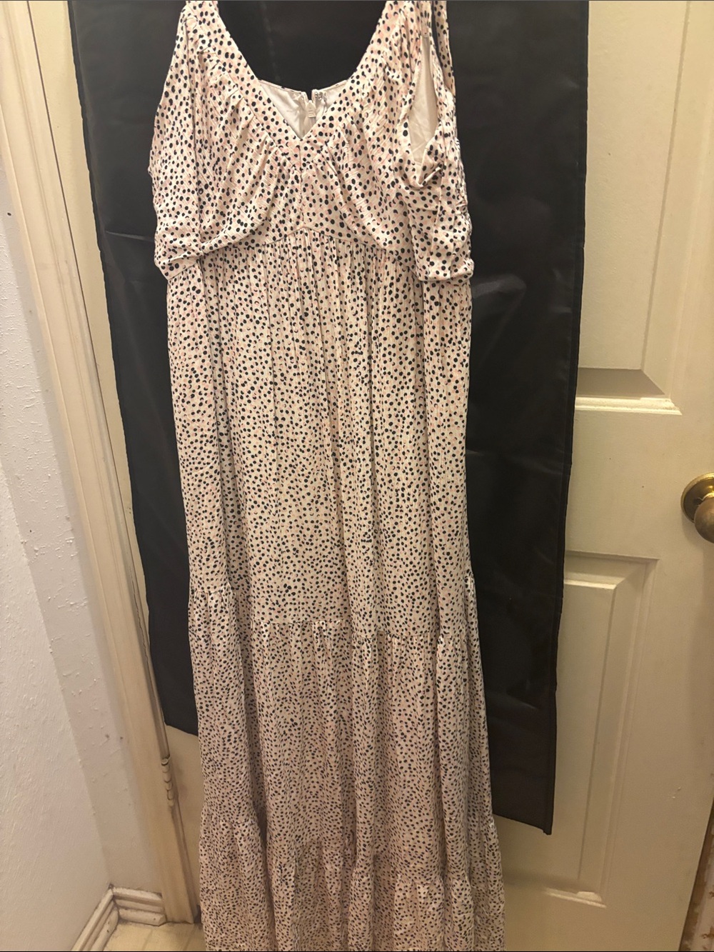 Express Cream Maxi Dress with Black Dot Print